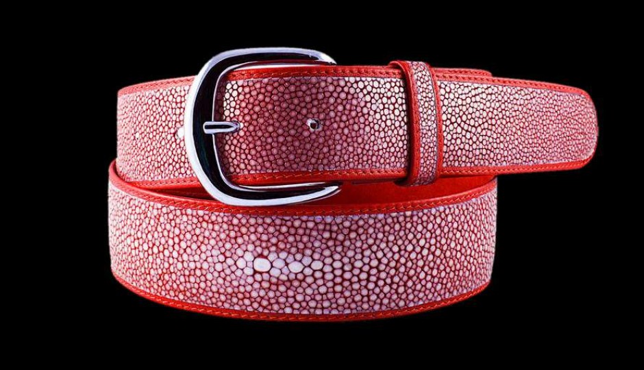 MJ Luxury Belts Exotic Leather Stingray Polished RedA
